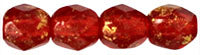 4MM Gold Marbled Ruby Siam Czech Glass Fire Polished Beads