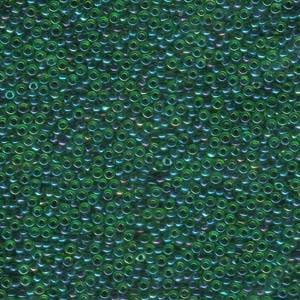 Dark Blue Lined Green AB Miyuki Seed Beads 11/0