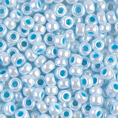 Aqua Lined White Pearl Miyuki Seed Beads 6/0