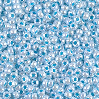 Aqua Lined White Pearl Miyuki Seed Beads 8/0