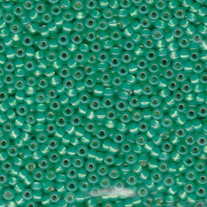 Dyed Green Silver-Lined Alabaster Miyuki Seed Beads 8/0