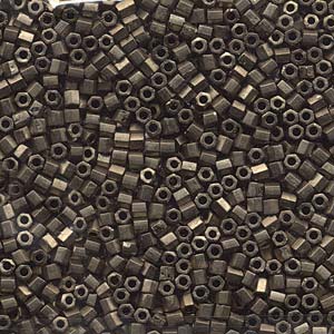 Matte Metallic Dark Bronze Hex Cut Seed Beads 8/0