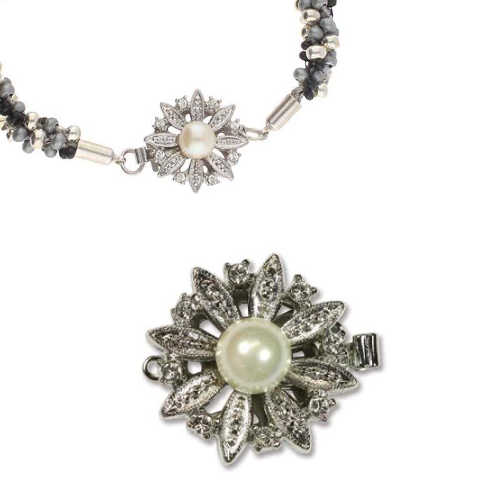 CLSP107SP Elegant Elements 20mm Silver Plated Flower with Crystals and Pearl