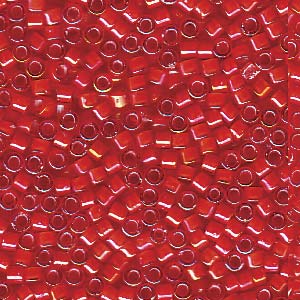 White Lined Flame Red AB Miyuki Delica Beads 11/0
