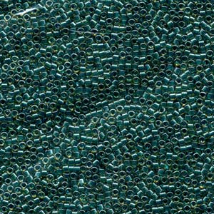 Sparkling Dark Teal Lined Chartreuse Miyuki Delica Beads 11/0