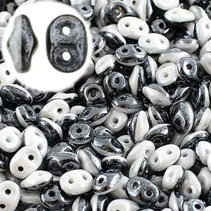 Duets Black/White Luster Opaque Superduo Beads