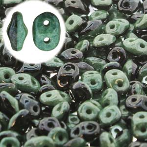 Duets Black/White Green Luster Superduo Beads