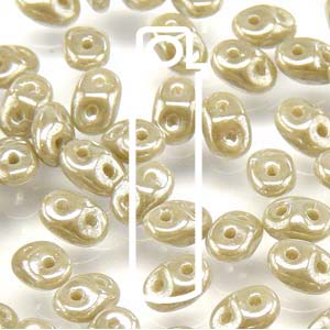 Opaque Grey White Luster Superduo Beads