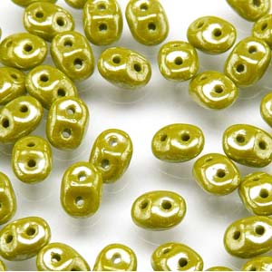 Opaque Green White Luster Superduo Beads