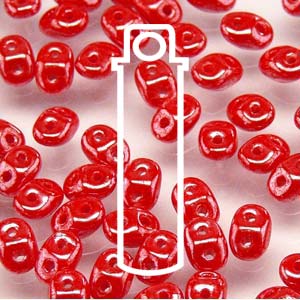 Opaque Coral Red White Luster Superduo Beads