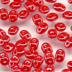 MINIDUO 2X4MM OPAQUE CORAL RED WHITE LUSTER