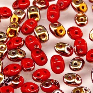 Opaque Coral Red Capri Gold Superduo Beads