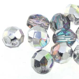 6MM Round Crystal Silver Rainbow Czech Glass Fire Polished Beads