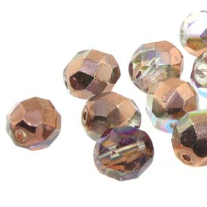 6MM Round Light Amethyst Copper Rainbow Czech Glass Fire Polished Beads