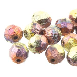 6MM Round Etched California Gold Rush Czech Glass Fire Polished Beads