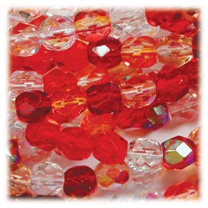 6MM Round Strawberry Field Mix Czech Glass Fire Polished Beads