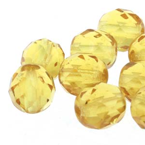 6MM Round Amber Czech Glass Fire Polished Beads