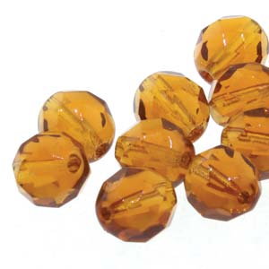 6MM Round Dark Amber Czech Glass Fire Polished Beads