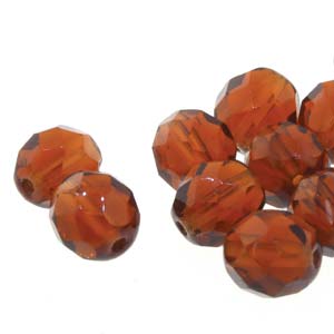 6MM Round Dark Smoked Topaz Czech Glass Fire Polished Beads