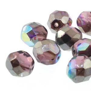 6MM Round Light Amethyst Graphite Rainbow Czech Glass Fire Polished Beads