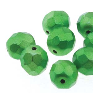 6MM Round Metalust Apple Green Czech Glass Fire Polished Beads
