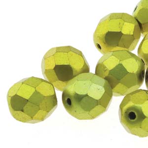 6MM Round Metalust Yellow Gold Czech Glass Fire Polished Beads