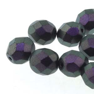6MM Round Polychrome Black Raspberry Czech Glass Fire Polished Beads