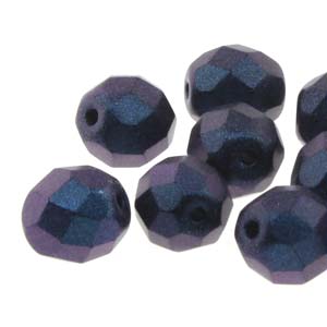 6MM Round Polychrome Denim Blue Czech Glass Fire Polished Beads