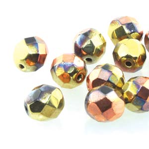 6MM Round Jet California Gold Rush Czech Glass Fire Polished Beads