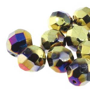 6MM Round Jet California Violet Czech Glass Fire Polished Beads