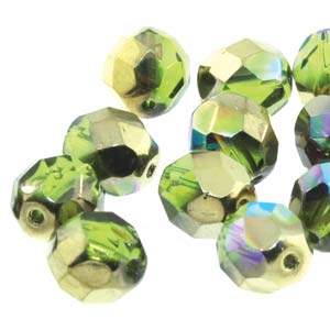 6MM Round Olive Gold Rainbow Czech Glass Fire Polished Beads
