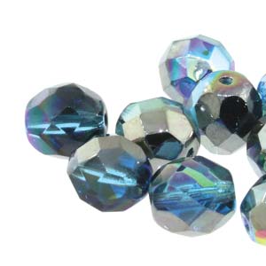 6MM Round Aqua Graphite Rainbow Czech Glass Fire Polished Beads