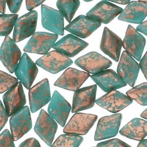 GemDUO 8X5mm Turq Green Copper Splash Beads