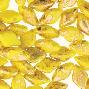 GemDUO 8X5mm Gold Splash Lemon Opaque Beads