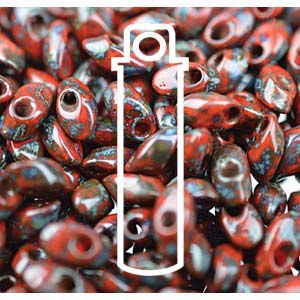 Picasso Opaque Red Garnet Matte Miyuki Long Magatama Beads  4x7mm