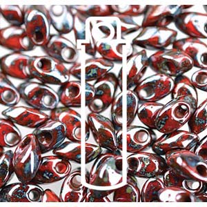 Picasso Opaque Red Luster Miyuki Long Magatama Beads  4x7mm