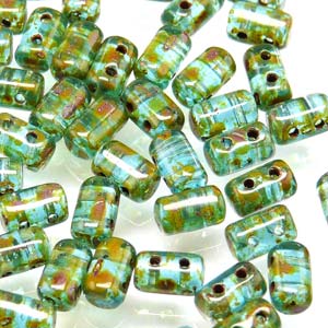 Aquamarine Travertine Czech Glass Rulla Beads