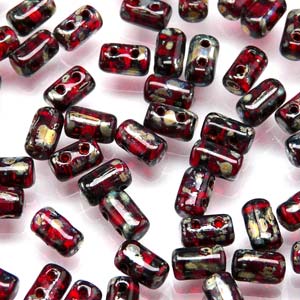 Ruby Picasso Czech Glass Rulla Beads