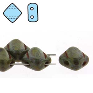 Green Opaque Travertine 6mm 2 Hole Czech Silky Beads