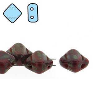 Red Opaque Travertine 6mm 2 Hole Czech Silky Beads