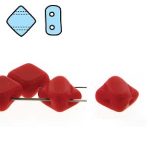 Opaque Red 6mm 2 Hole Czech Silky Beads