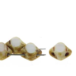 Table Cut White Opal Travertine 6mm 2 Hole Czech Silky Beads