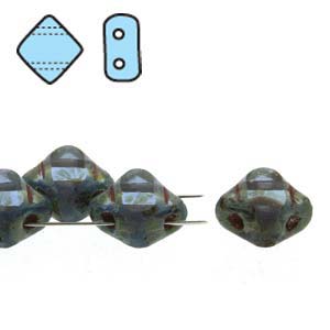 Table Cut Sapphire Picasso 6mm 2 Hole Czech Silky Beads