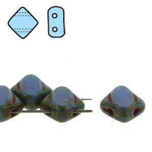 Table Cut Blue Opq Picasso 6mm 2 Hole Czech Silky Beads