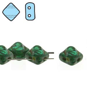 Table Cut Teal Picasso 6mm 2 Hole Czech Silky Beads