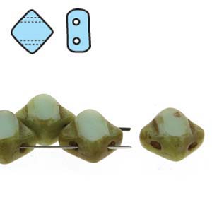 Table Cut 2-Hole Turquoise Travertine 6mm 2 Hole Czech Silky Beads