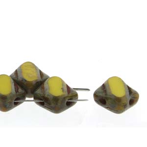 Table Cut Yellow Picasso Opaque 6mm 2 Hole Czech Silky Beads