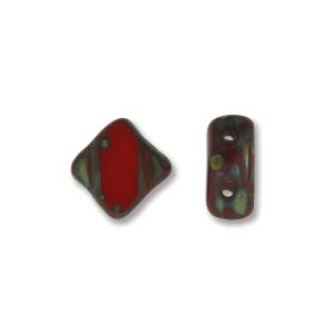 Table Cut Opq Red Picasso 6mm 2 Hole Czech Silky Beads