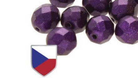 4MM Metalust Purple Czech Shield Czech Glass Fire Polished Beads