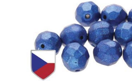 4MM Metalust Crown Blue Czech Shield Czech Glass Fire Polished Beads